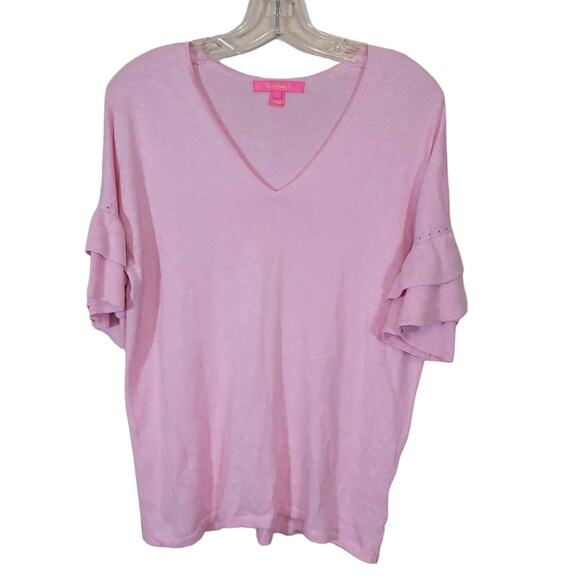 Lilly Pulitzer Kresta Ruffle Sleeves Knit Sweater Heathered Pullover Pink Small - Picture 1 of 6